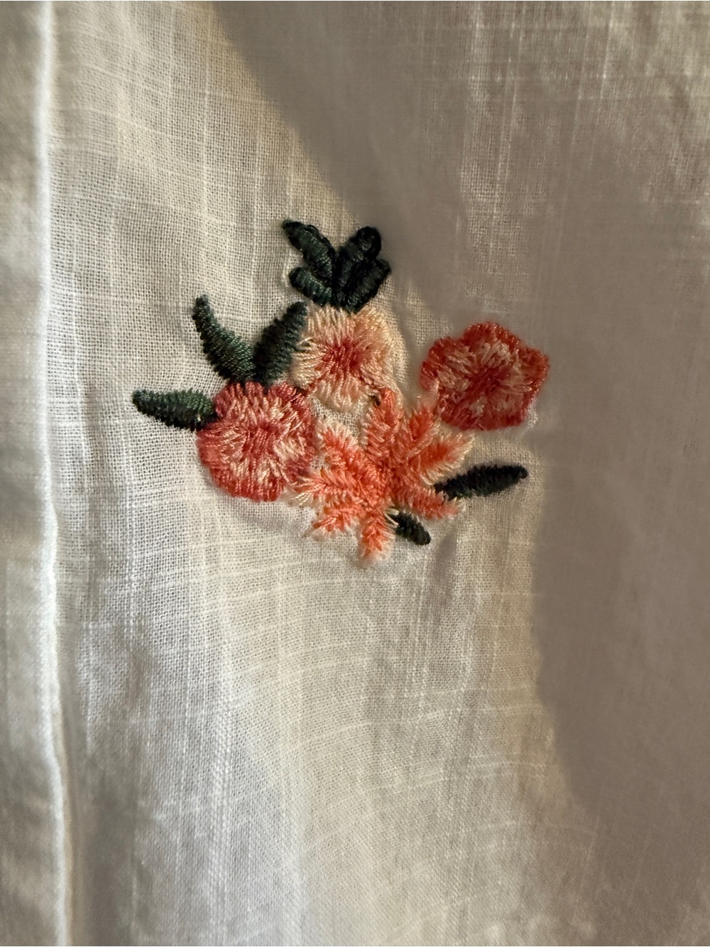 LOFT White Button-Front Peasant Blouse with Pink Floral Embroidery - Picture 5 of 7
